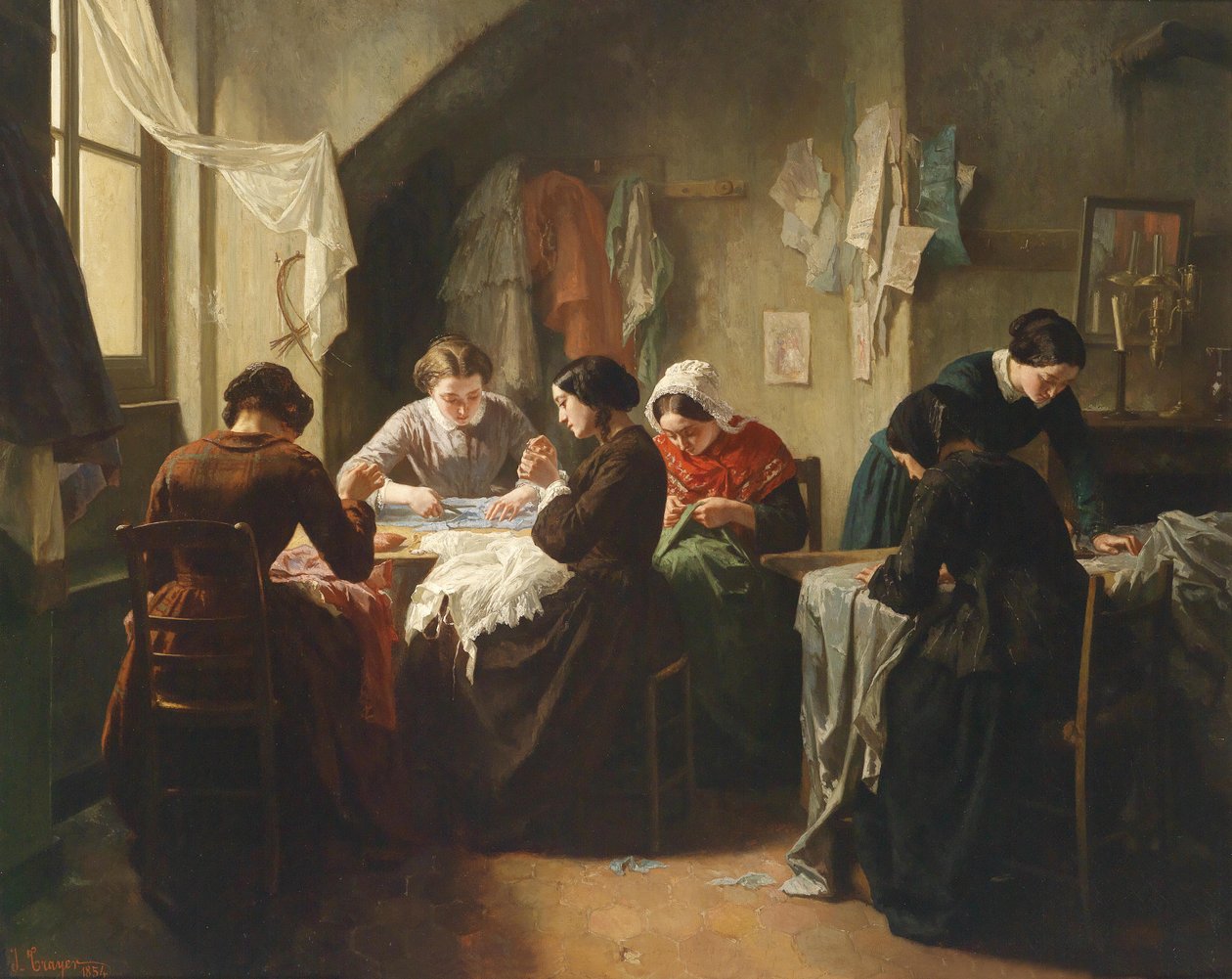 Bretonske syersker av Jean Baptiste Jules Trayer