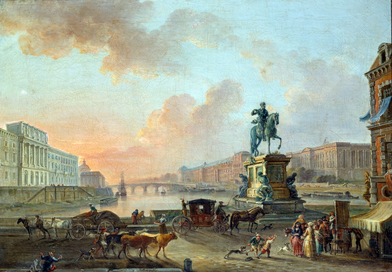 Utsikt over Monnaie, Pont Royal og Louvre fra Pont Neuf rundt 1775 Maleri av Jean Baptiste Lallemand (1710-1803) 1775 Søn. 0,53x0,64 m Paris, Musee Carnavalet av Jean Baptiste Lallemand