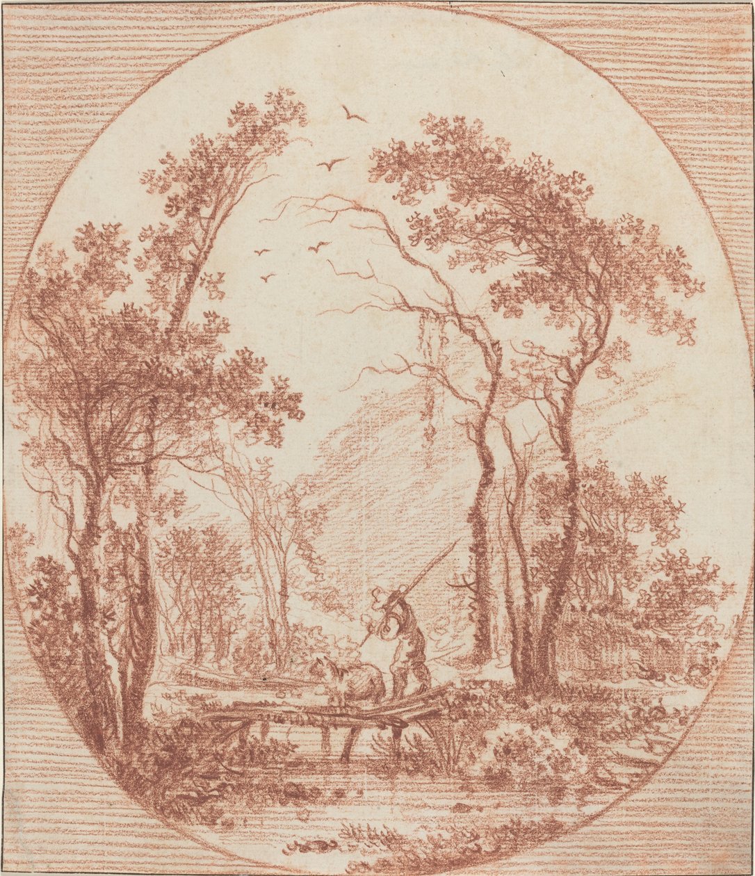 En bonde og en sau som krysser en rustikk bro av Jean Baptiste Le Prince