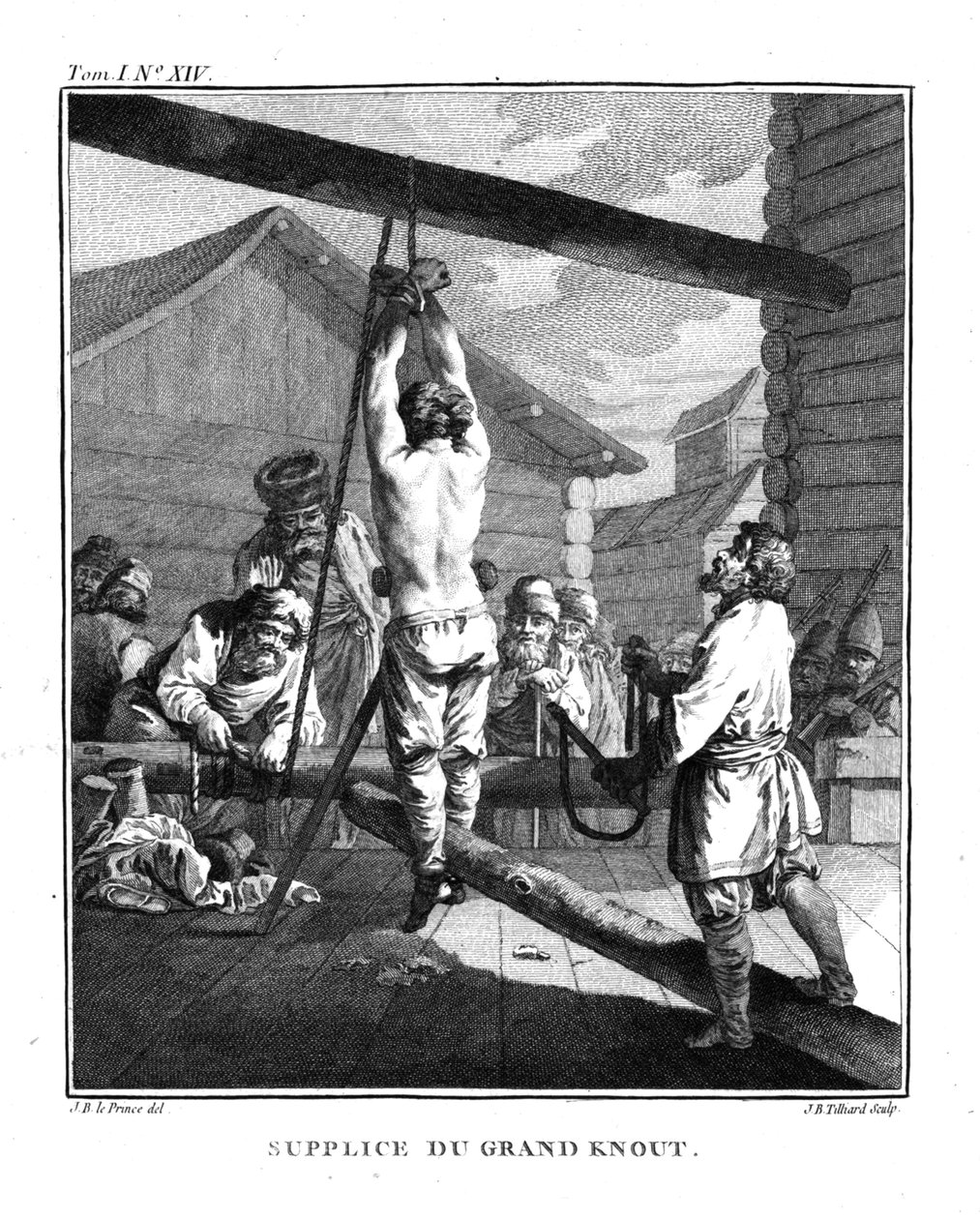 Straff med en stor knute. Fra Voyage en Sibérie, 1766 av Jean Baptiste Le Prince