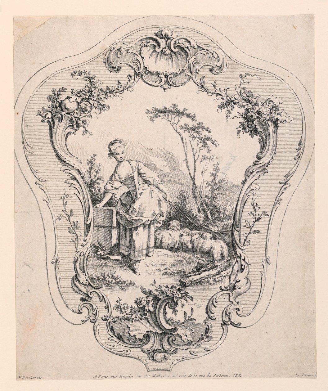 Rocaillepanel, med Scene of a Shepherness av Jean Baptiste Le Prince