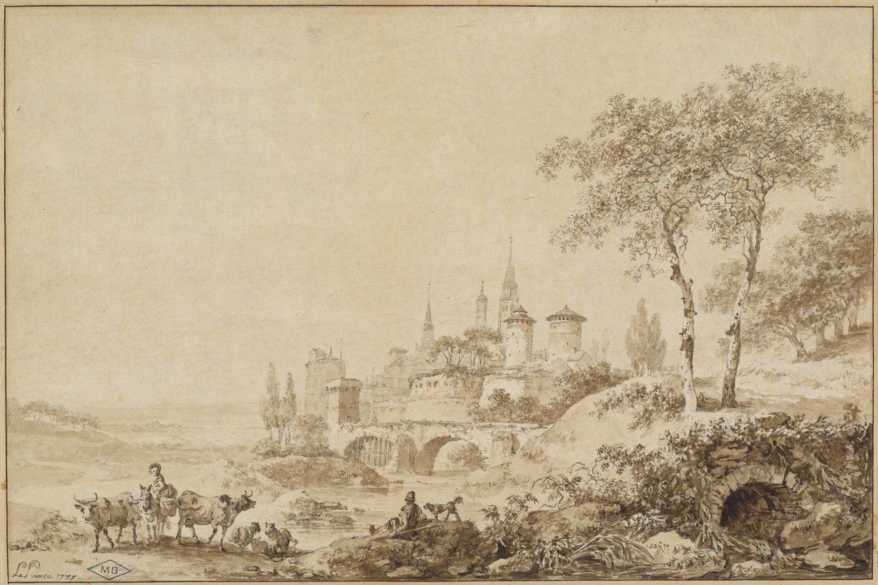 Hyrder i et landskap foran en befestet by av Jean Baptiste Le Prince