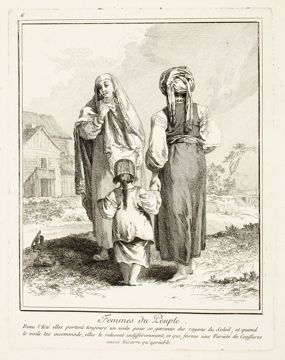 Women of the People, plate seks fra Miscellaneous Clothing of the Northern Peoples av Jean Baptiste Le Prince
