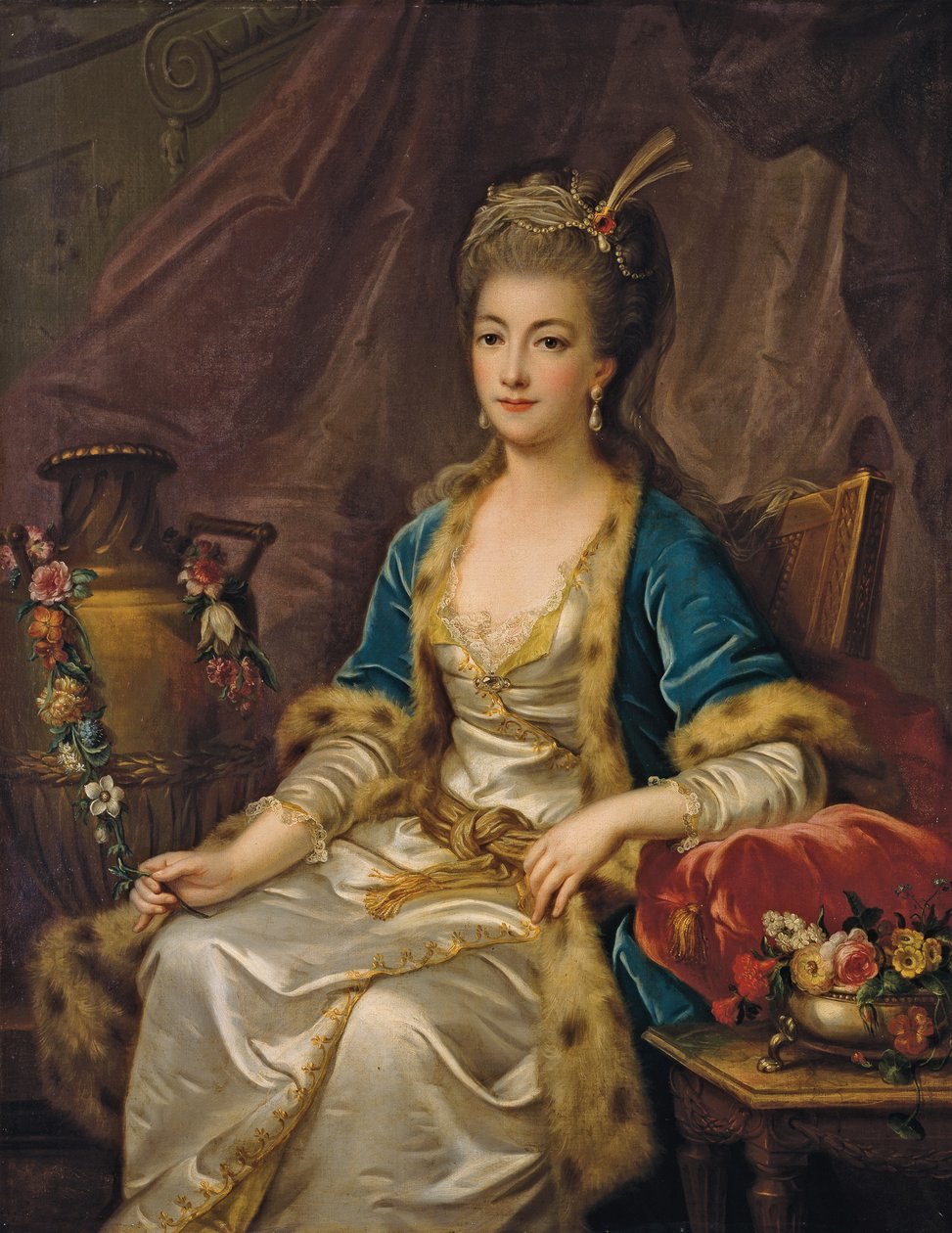 Portrett av en sittende kvinne kledd "à la russe" av Jean Baptiste Leprince