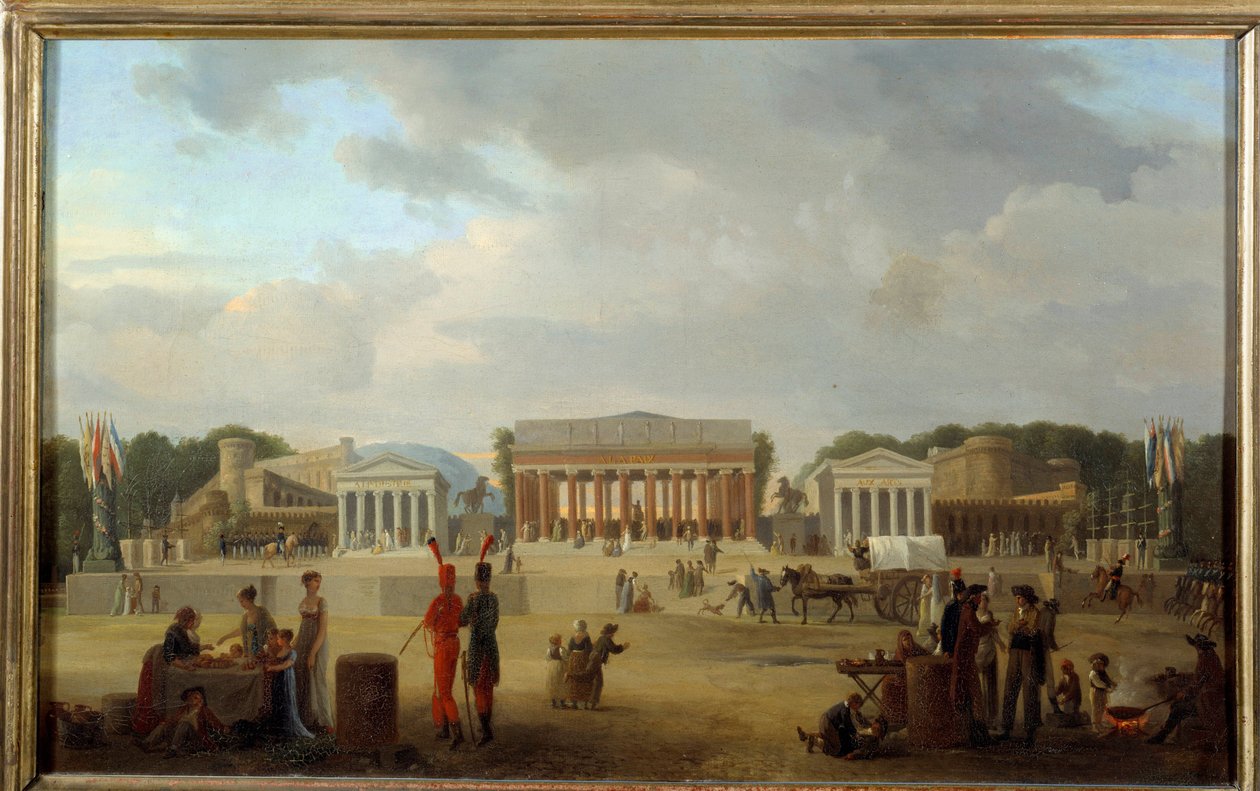 Utsikt over det store teatret på Place de la Concorde i Paris for fete de la Paix den 18. tåke og X (9/11/1801) Maleri av Jean Baptiste Cazin (1791-1810) 1801 Søn. 0,35x0,56 m Paris, Musee Carnavalet av Jean Baptiste Louis Cazin