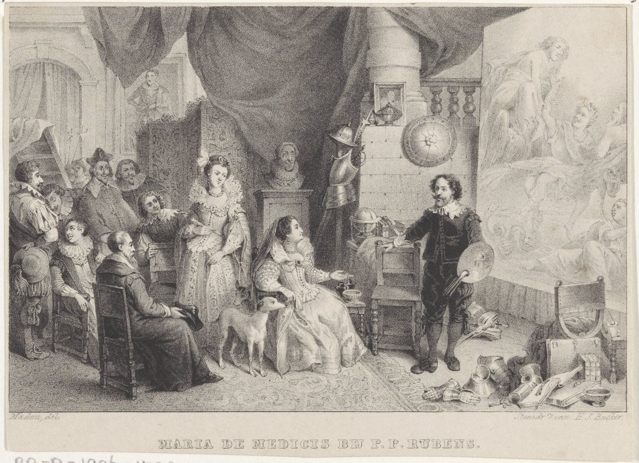 Maria de Medici med Rubens i studioet hans av Jean Baptiste Madou