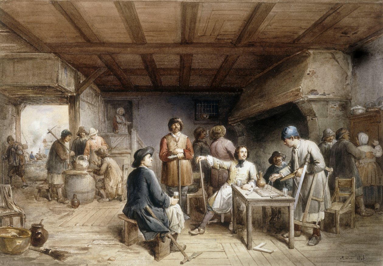 Skipsbyggere tar en hvile, 1846 av Jean Baptiste Madou