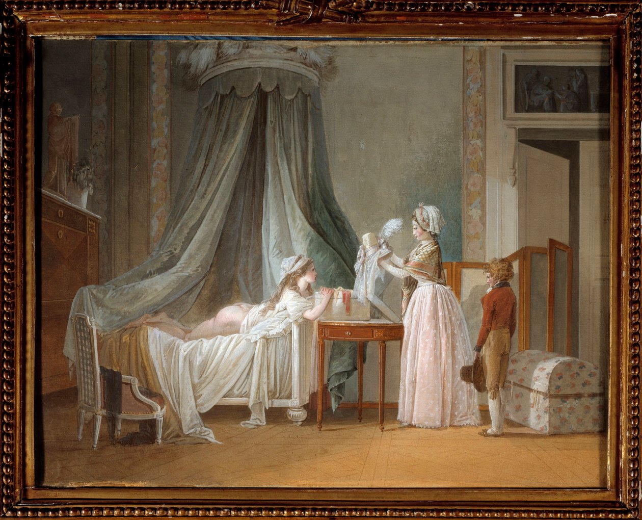 Den nye akvarellhatten av Jean Baptiste Mallet (1759-1835) Paris fra 1700-tallet, dekorativ kunst av Jean Baptiste Mallet