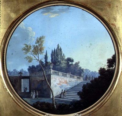 Klassisk hage, muligens i Versailles (akvarell og gouache på papir) av Jean Baptiste Marechal