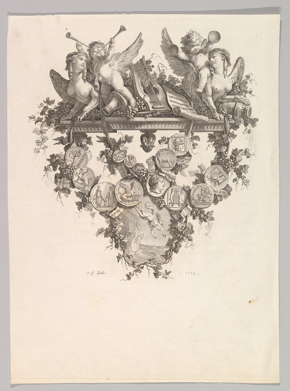Vignette med sfinkser og putti, 1779. av Jean Baptiste Marie Huet