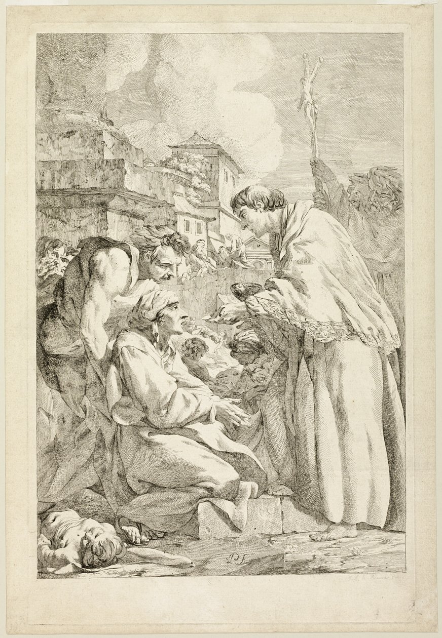 Saint Charles Borromeo velsigner den pestrammede av Jean Baptiste Marie Pierre
