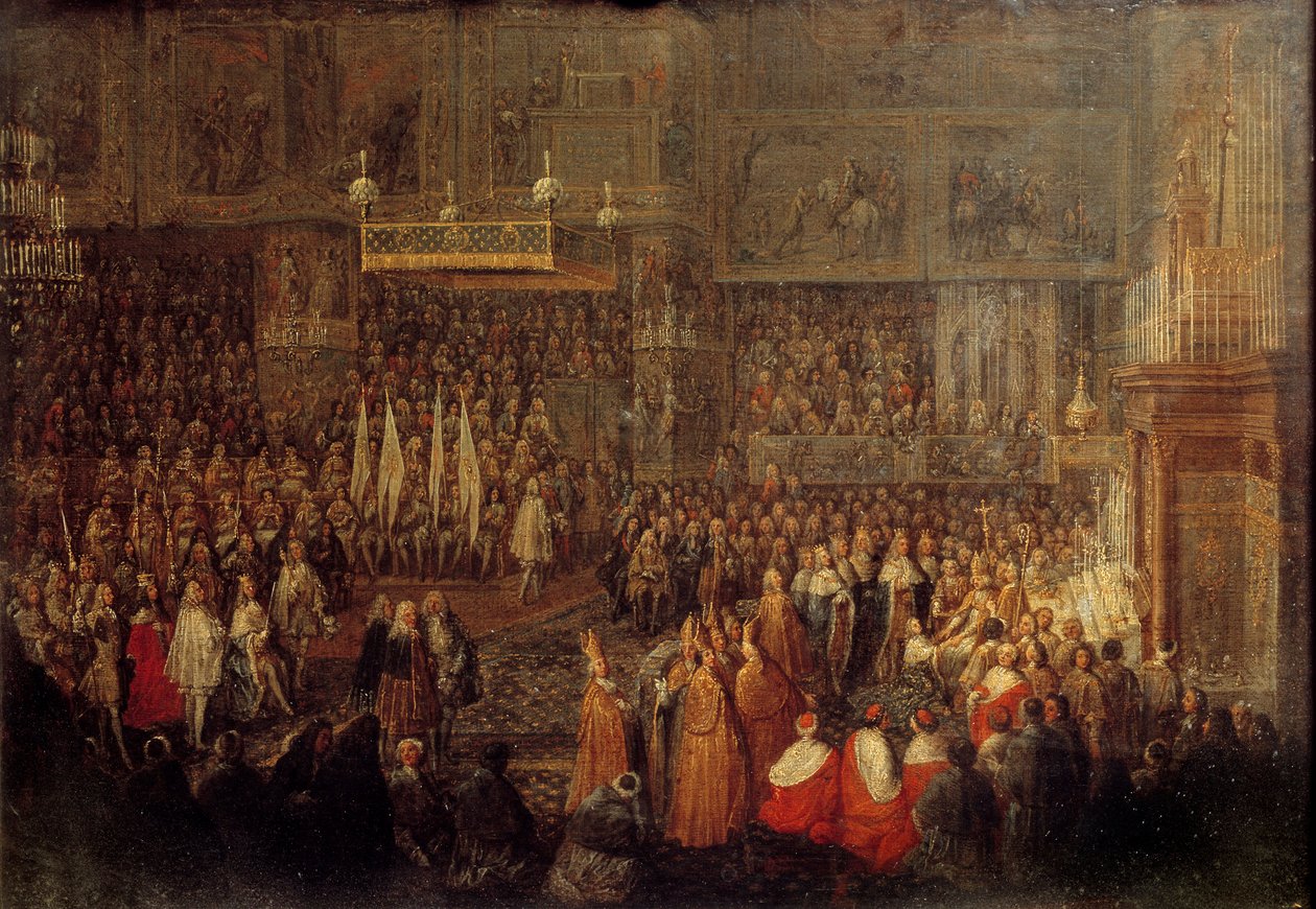 Ludvig XVs helgen (1710-1774) i katedralen i Reims 25.10.1722 Maleri av Jean Baptiste Martin (1659-1735) 1735 søn. 0,32x0,42 m av Jean Baptiste Martin