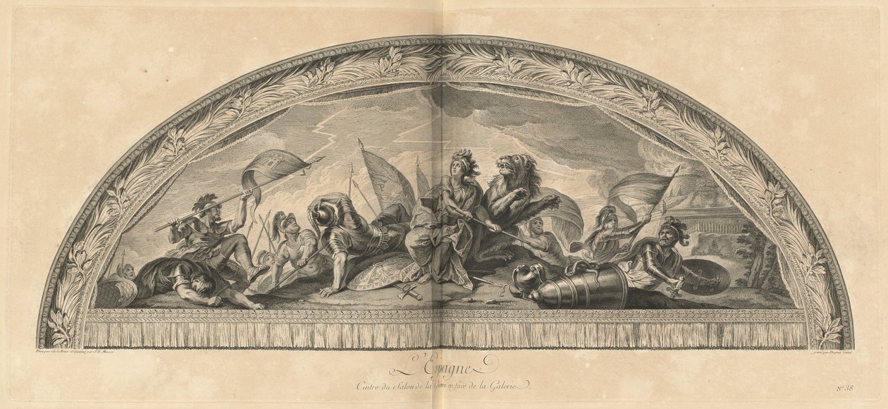 Spania Henger av Salon de la Guerre foran galleriet (Spania, sentrum for krigssalongen overfor galleriet) [pl. 38] av Jean Baptiste Masse