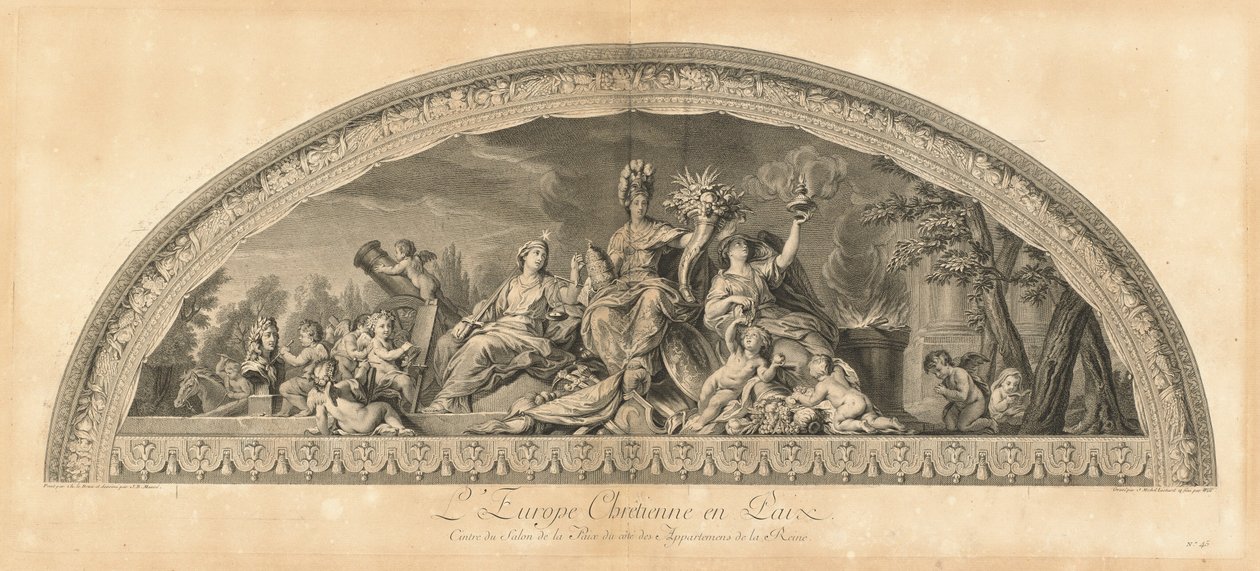 Christian Europe in Peace, senteret for Fredssalongen ved siden av Dronningens kamre [pl. 45] av Jean Baptiste Masse