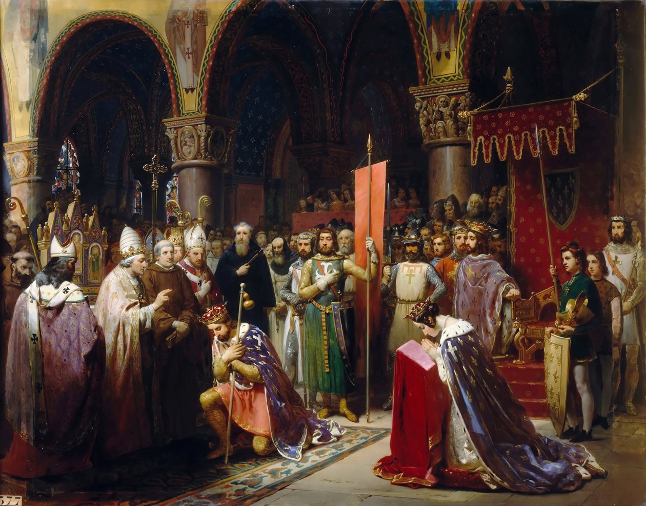 Kong Louis VII tar standarden på Saint-Denis av Jean Baptiste Mauzaisse