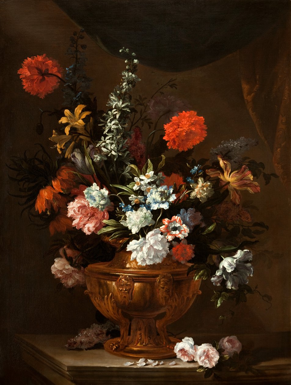 Blomster i en skulpturert vase av Jean Baptiste Monnoyer