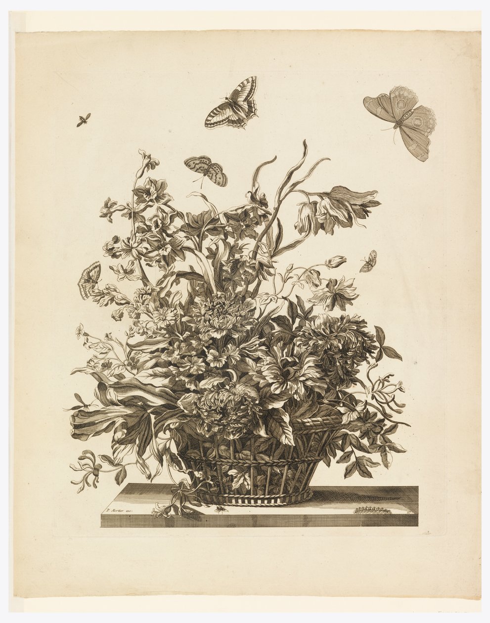 Tallerken 10, fra sett med blomster i en kurv av Jean Baptiste Monnoyer