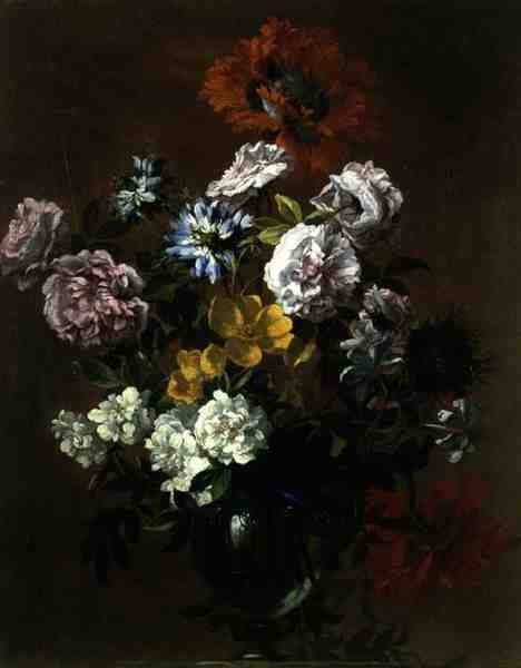 Stilleben av blomster i en glassvase (olje på lerret) av Jean Baptiste Monnoyer