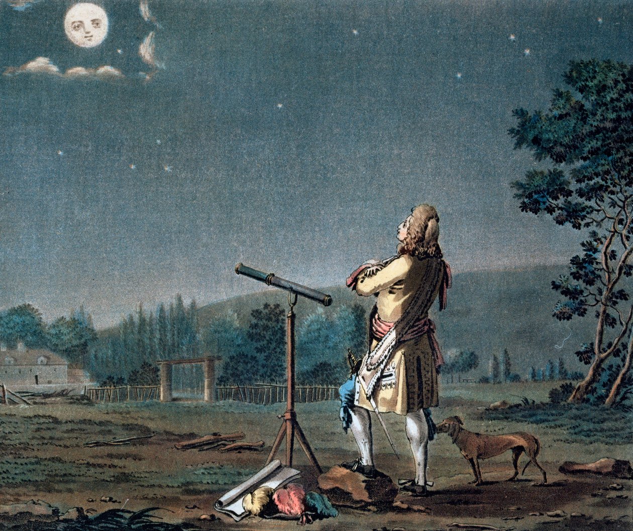 Bernard le Bovier de Fontenelle vurderer mangfoldet av verdener, 1791. av Jean Baptiste Morret
