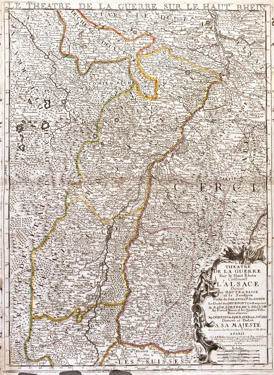Kart over Alsace (Frankrike) (Gravering av Jean Baptiste Nolin