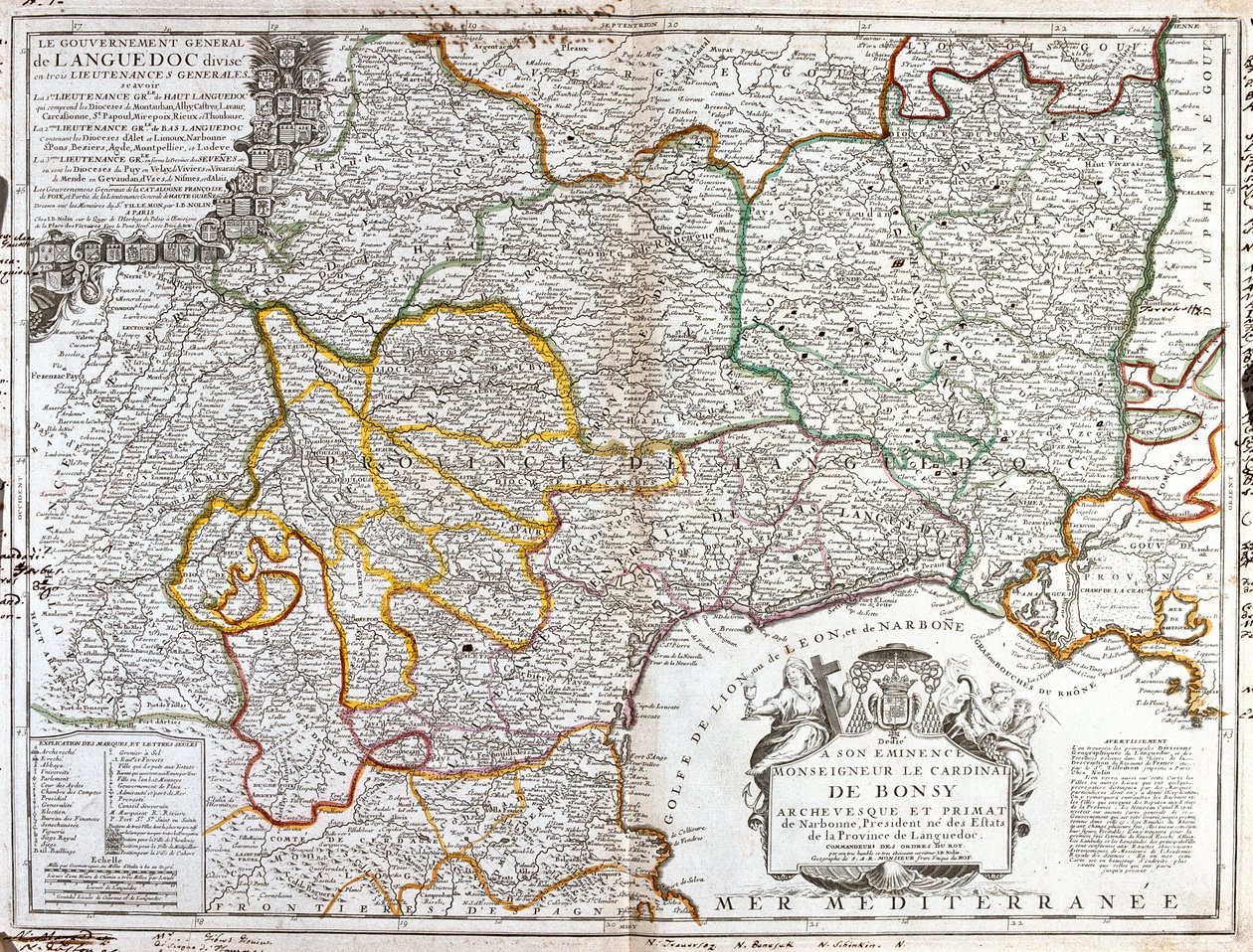 Kart over Languedoc (Sør-Frankrike) (Gravering av Jean Baptiste Nolin