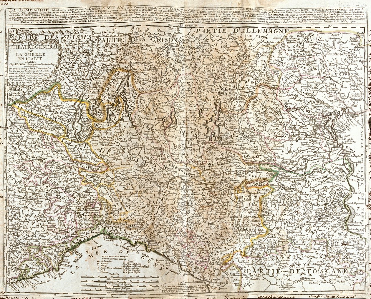Kart over Lombardia (Italia) (Gravering av Jean Baptiste Nolin