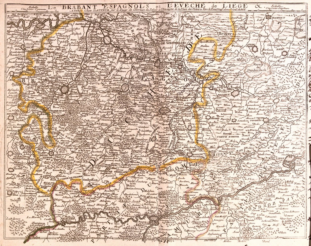 Kart over spansk Brabant (flamsk og vallonsk Brabant) og bispedømmet Liège (Belgia) (gravering av Jean Baptiste Nolin