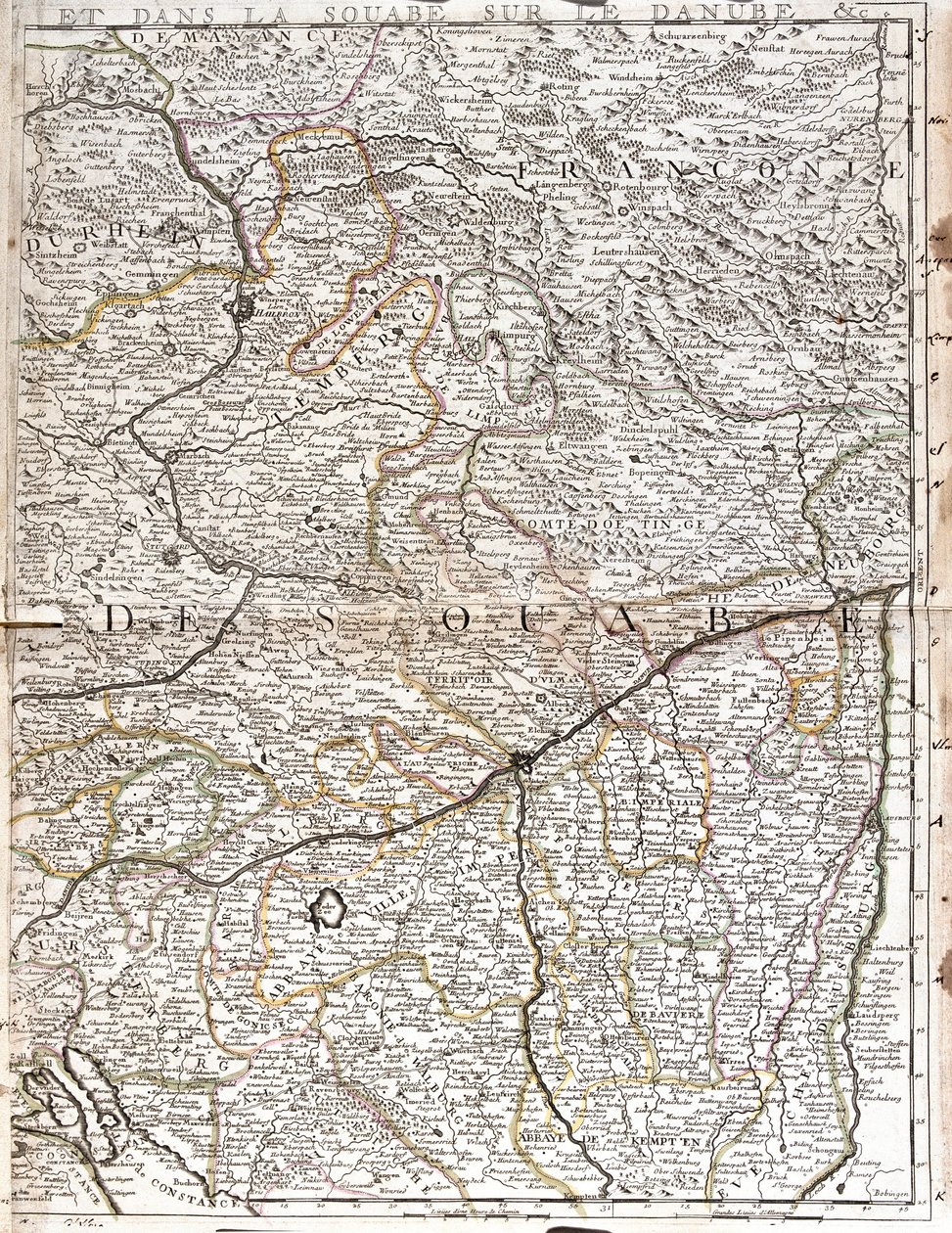 Kart over Schwaben (Tyskland) (Gravering av Jean Baptiste Nolin