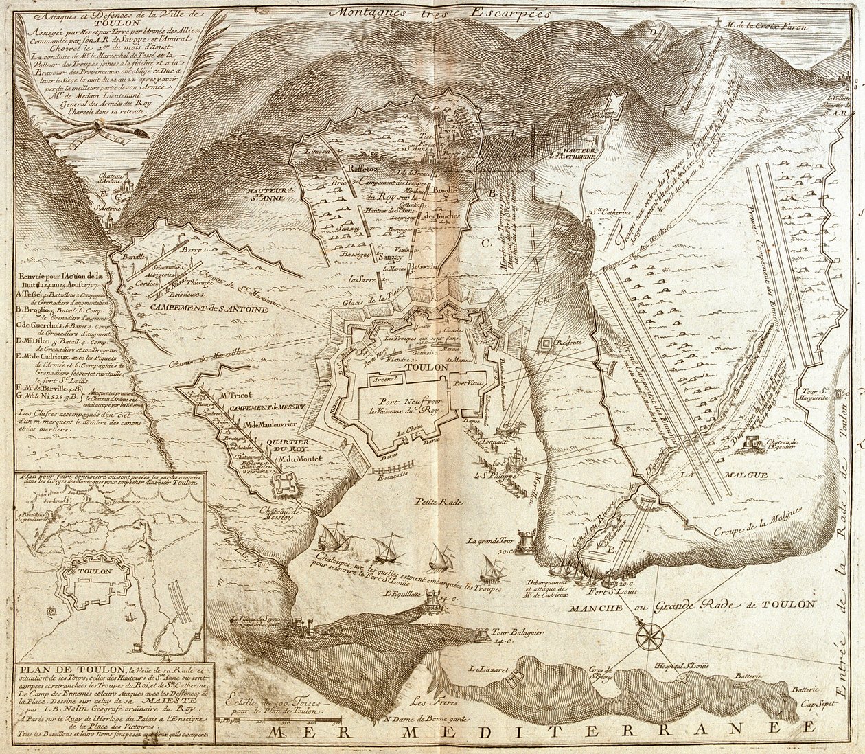 Kart over Toulon (Frankrike) (Gravering av Jean Baptiste Nolin