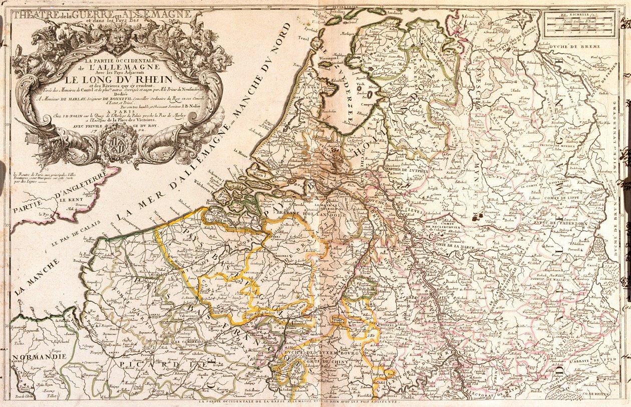 Kart over Vest-Tyskland og Nederland av Jean Baptiste Nolin