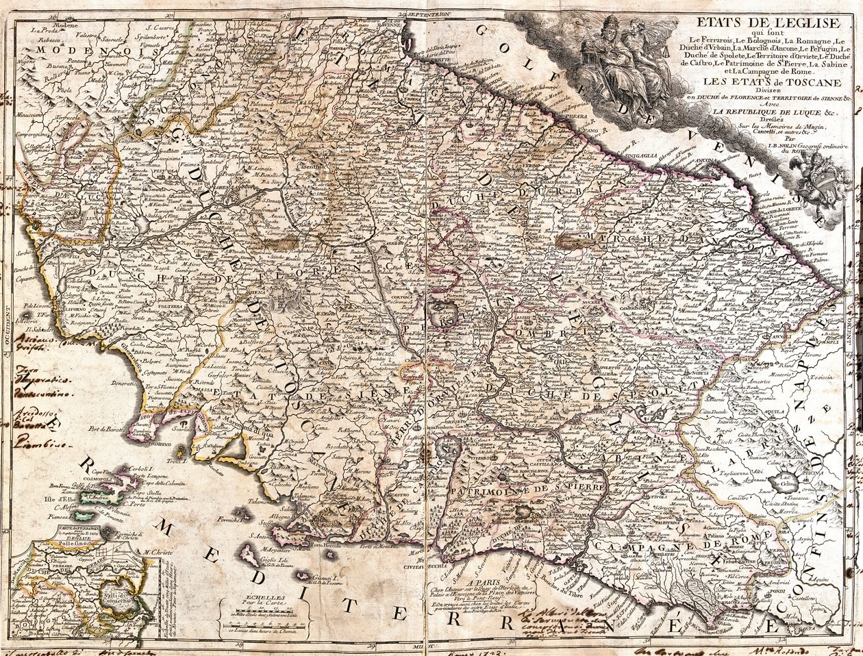 Kart over kirkens territorier i Italia (radering av Jean Baptiste Nolin