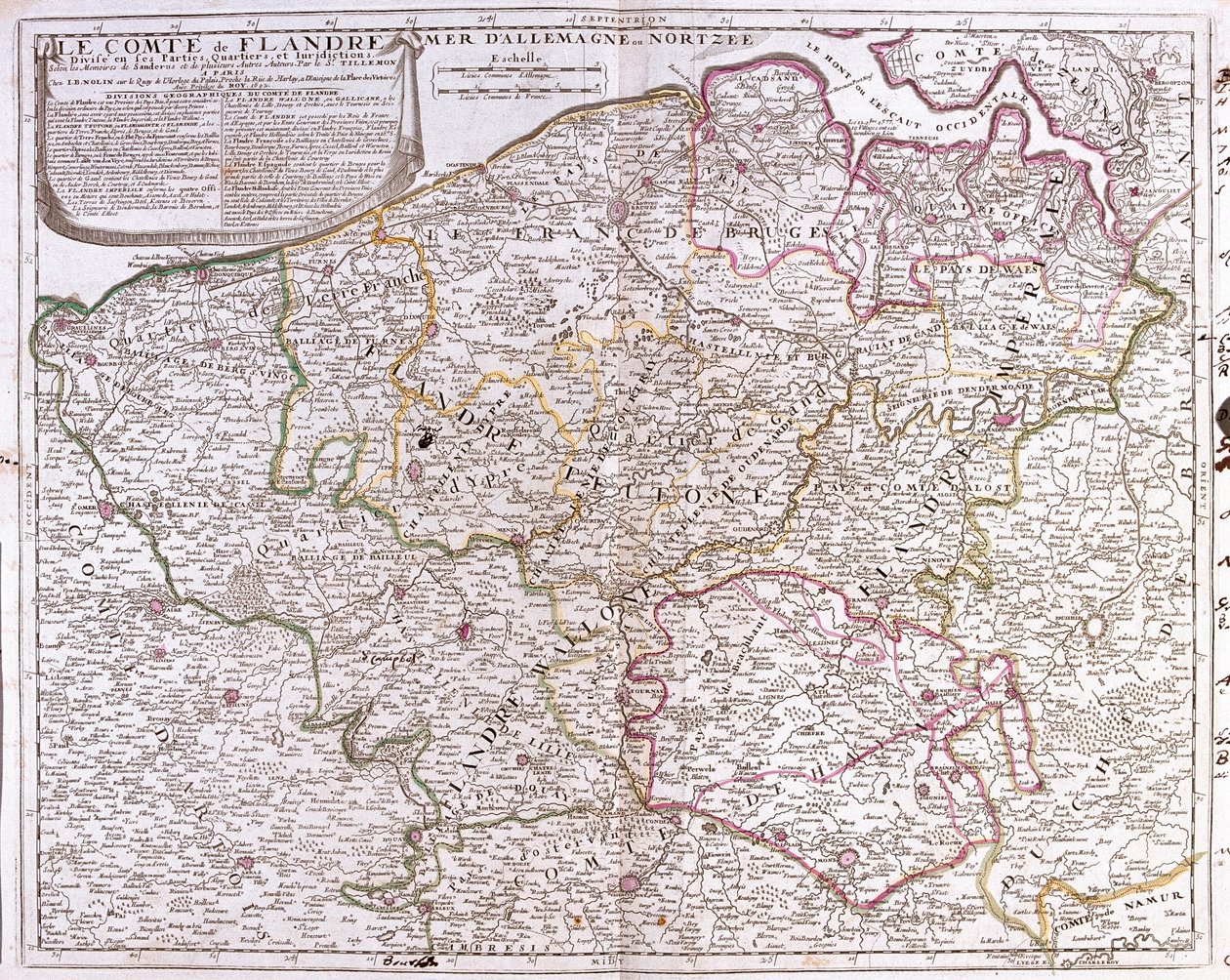 Kart over fylket Flandern (dagens vestlige og østlige Flandern i Belgia) (gravering av Jean Baptiste Nolin