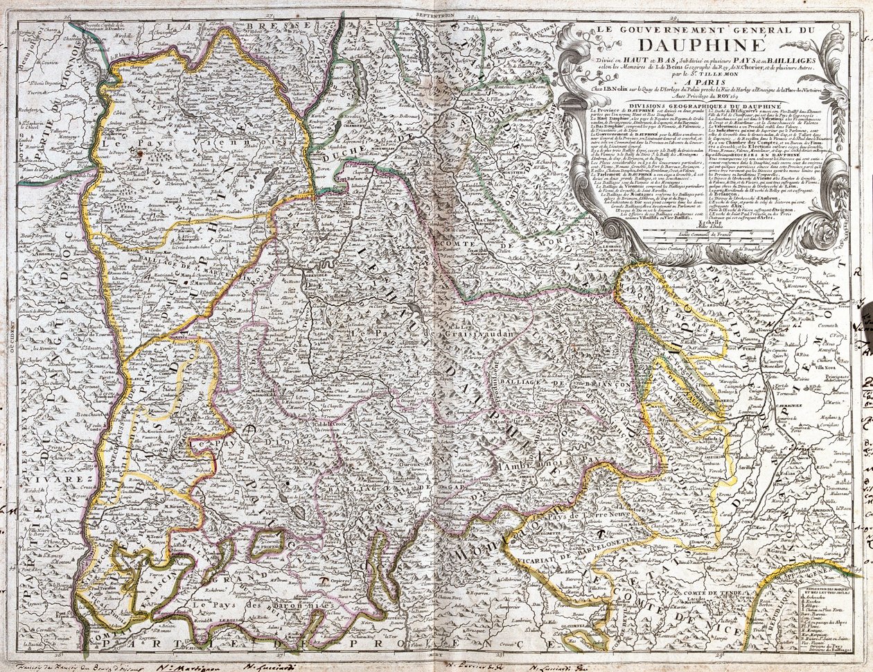 Kart over Dauphine (Frankrike) (Gravering av Jean Baptiste Nolin