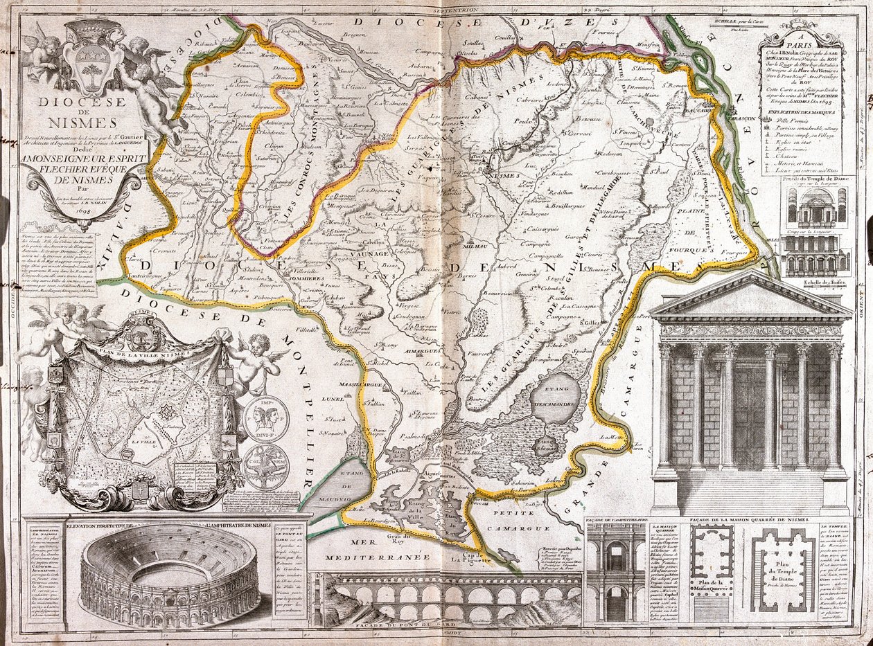 Kart over bispedømmet Nimes (Frankrike) (Gravering av Jean Baptiste Nolin