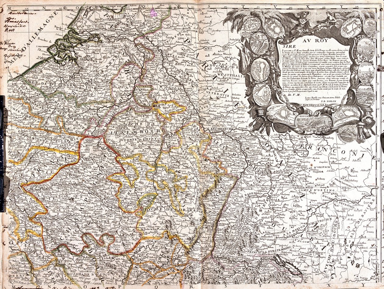 Kart over hertugen av Luxembourg, Champagne og hertugen av Lorraine (gravering av Jean Baptiste Nolin