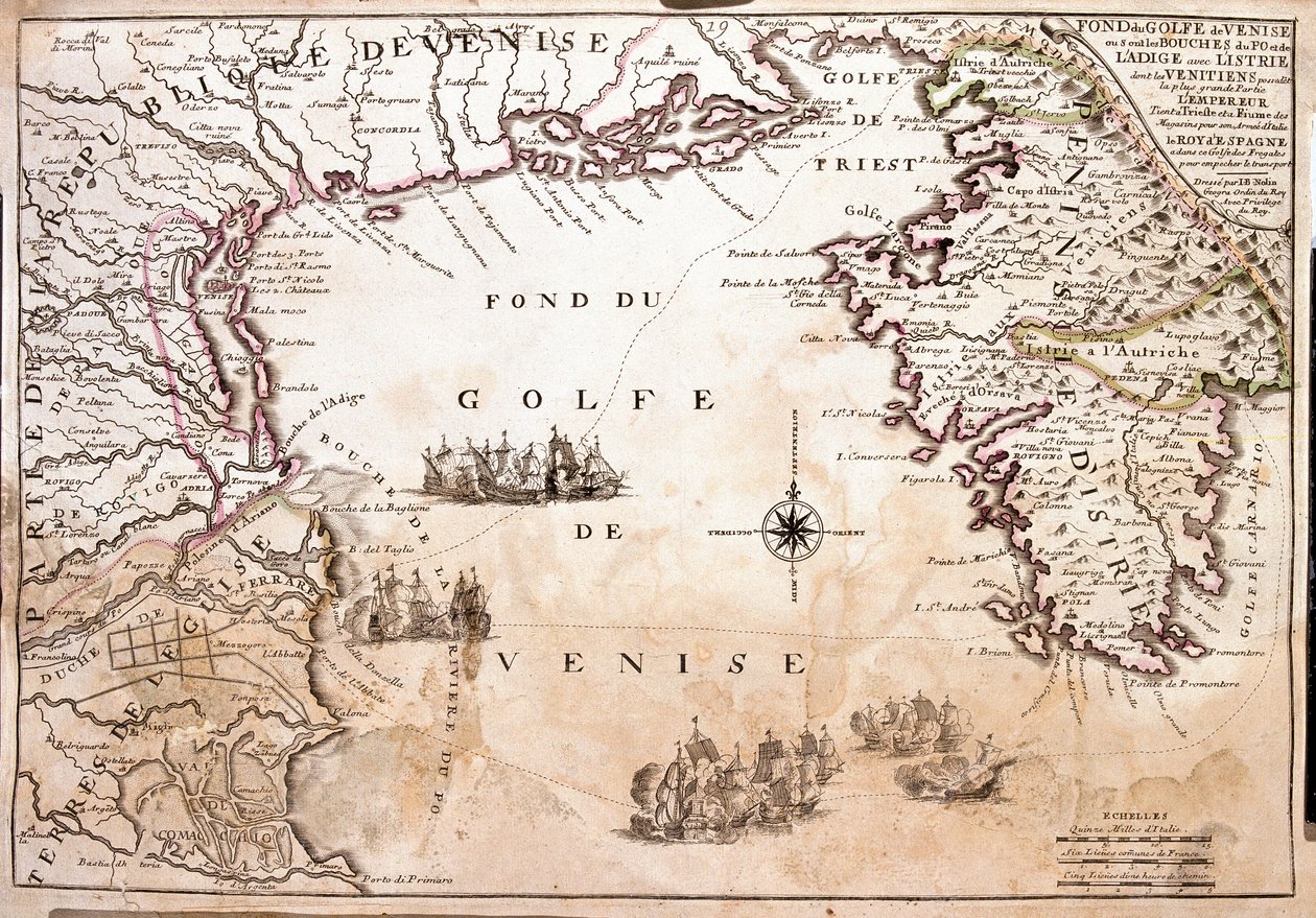Kart over Veneziabukten, Adriaterhavet (gravering av Jean Baptiste Nolin
