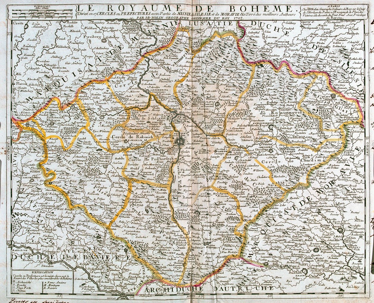 Kart over kongeriket Böhmen (Tsjekkia) (gravering av Jean Baptiste Nolin