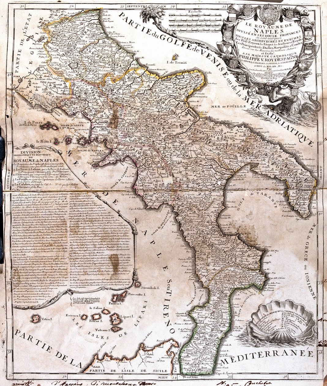 Kart over kongeriket Napoli (Italia) (Gravering av Jean Baptiste Nolin