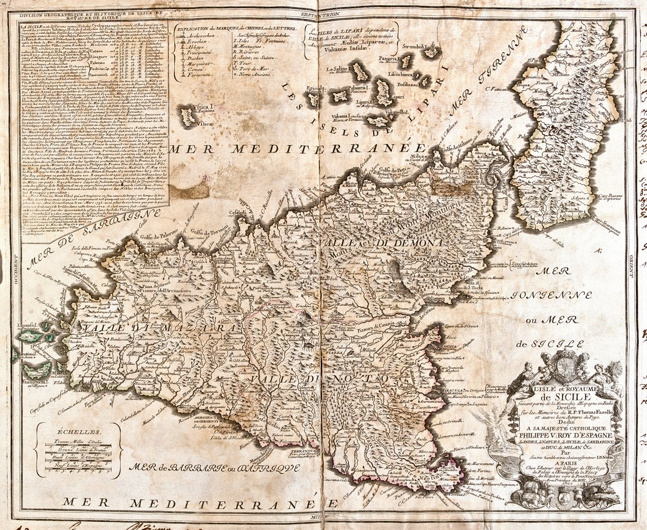 Kart over kongeriket Sicilia (Italia) (Gravering av Jean Baptiste Nolin