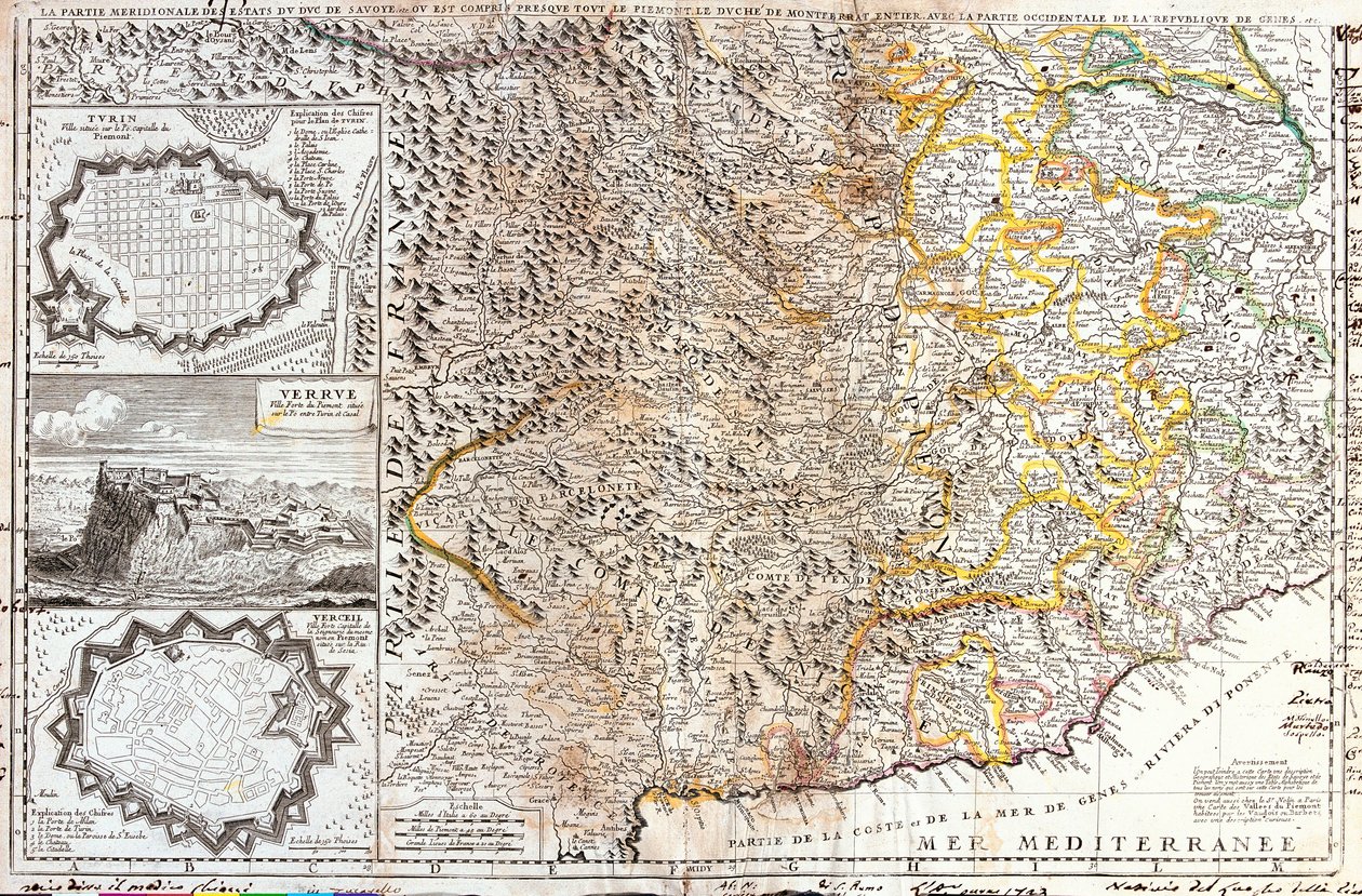 Kart over de sørlige territoriene til hertugen av Savoy, i Italia (Gravering av Jean Baptiste Nolin
