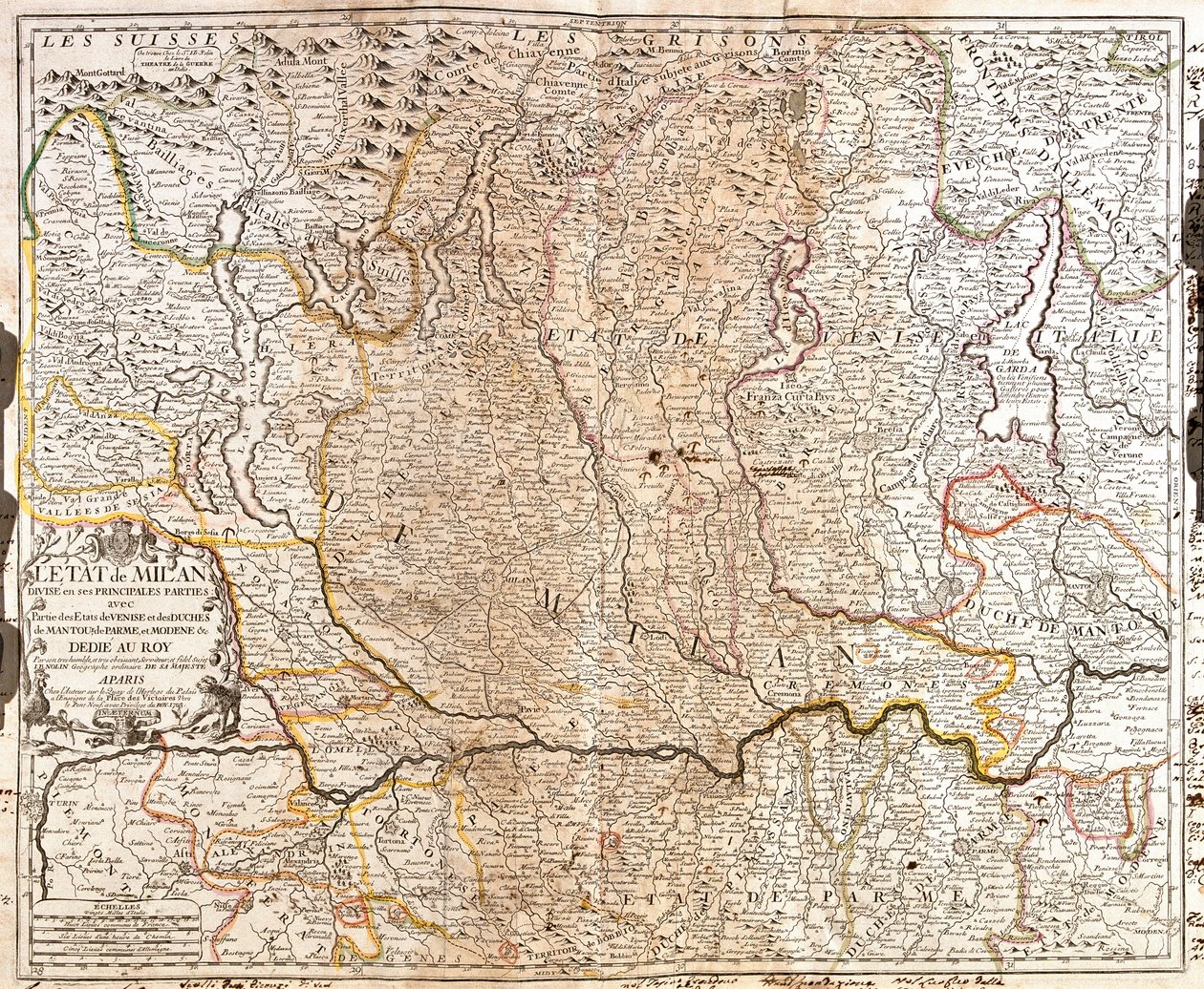 Kart over området i Milano (Italia) (Gravering av Jean Baptiste Nolin