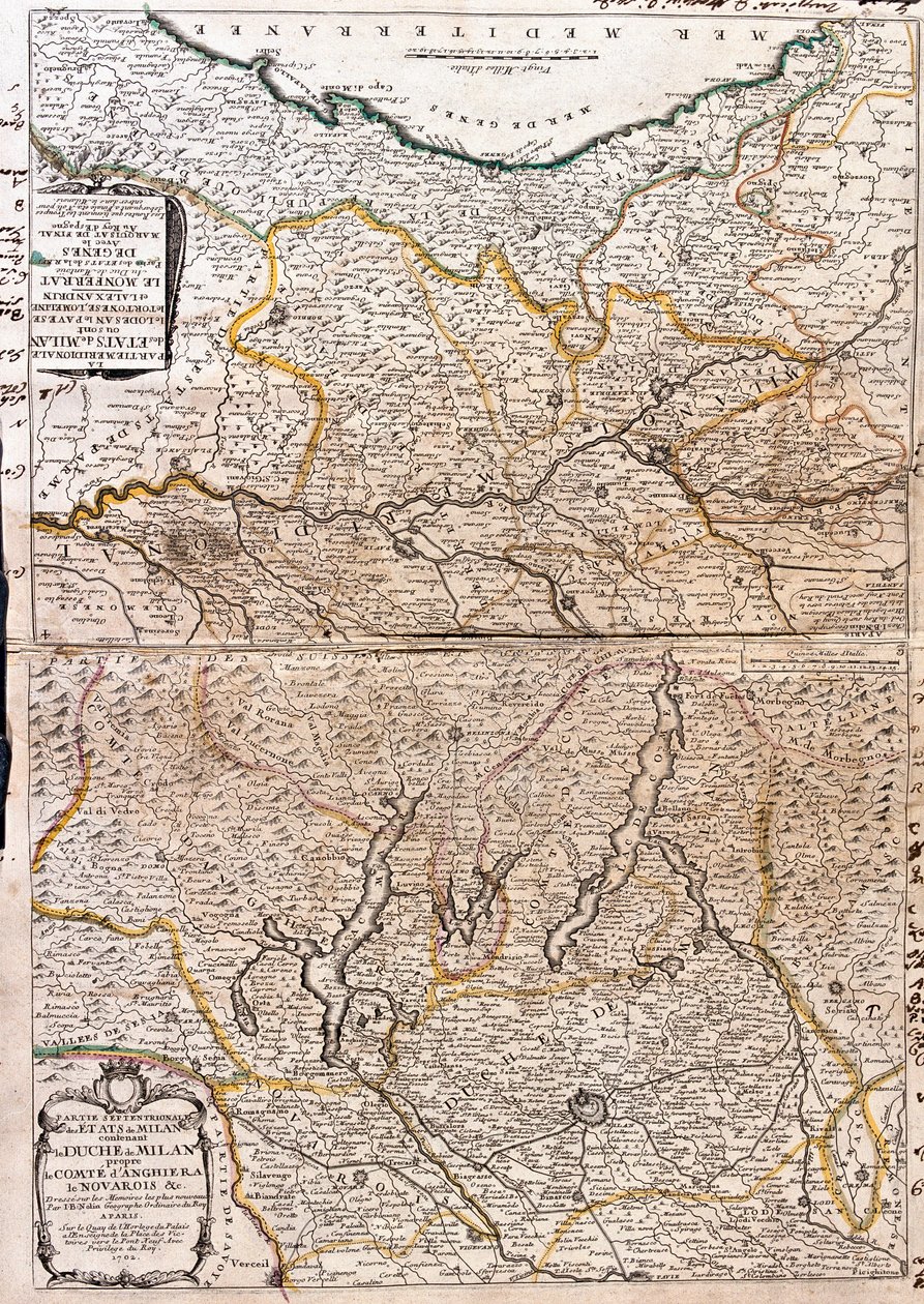 Kart over området Milano (Italia) (Gravering av Jean Baptiste Nolin