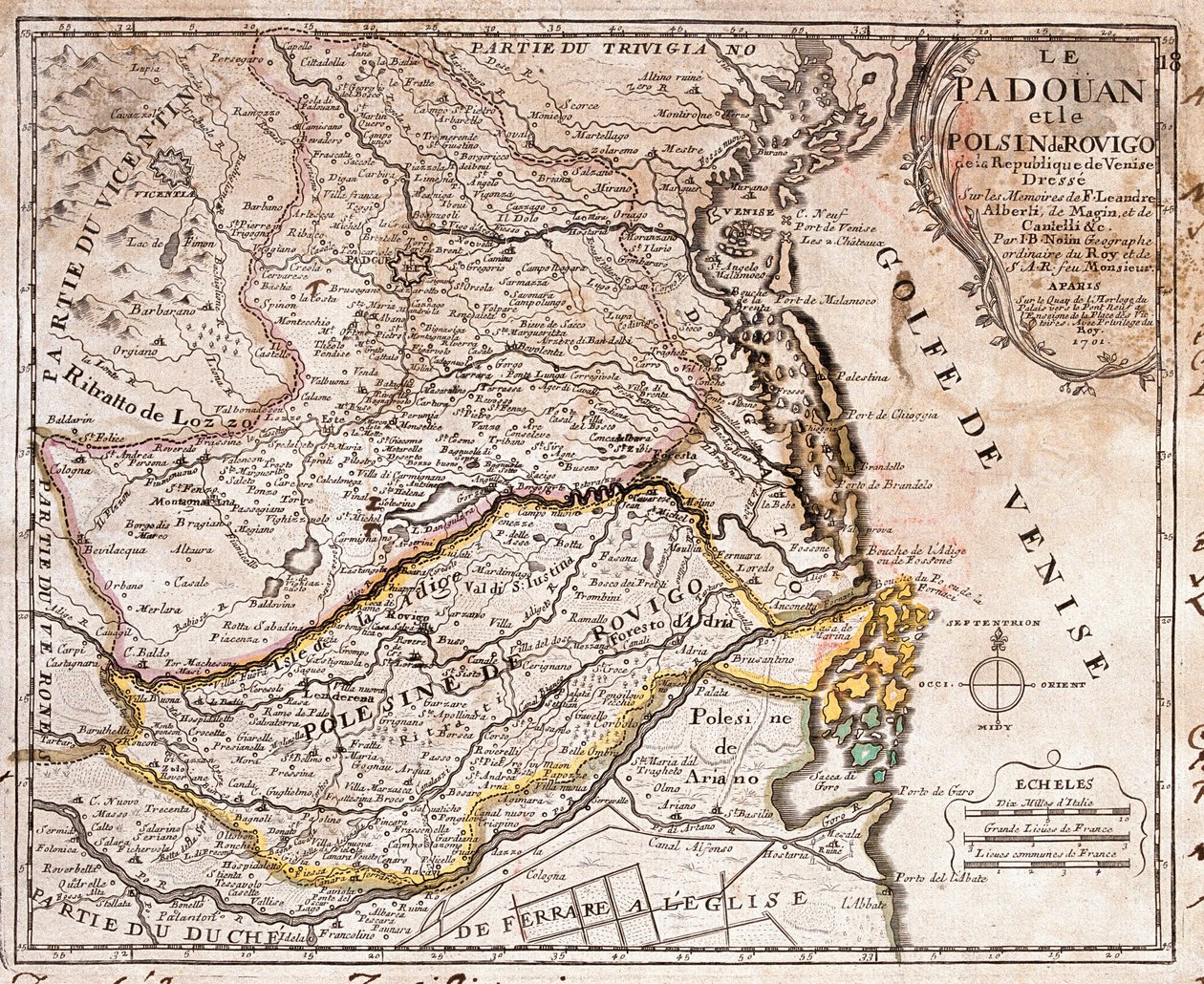 Kart over området Padua og Polesine (Italia) (Gravering av Jean Baptiste Nolin