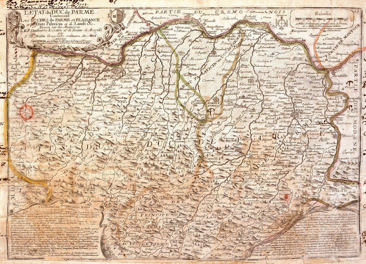 Kart over området Parma (Italia) (Gravering av Jean Baptiste Nolin