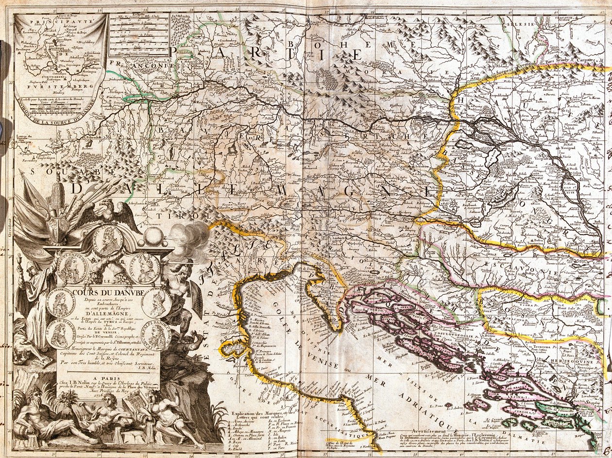 Kart over elven Donau i Tyskland (Gravering av Jean Baptiste Nolin