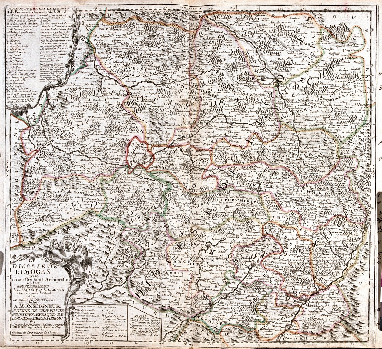 Kart over bispedømmet Limoges (Frankrike) (Gravering av Jean Baptiste Nolin
