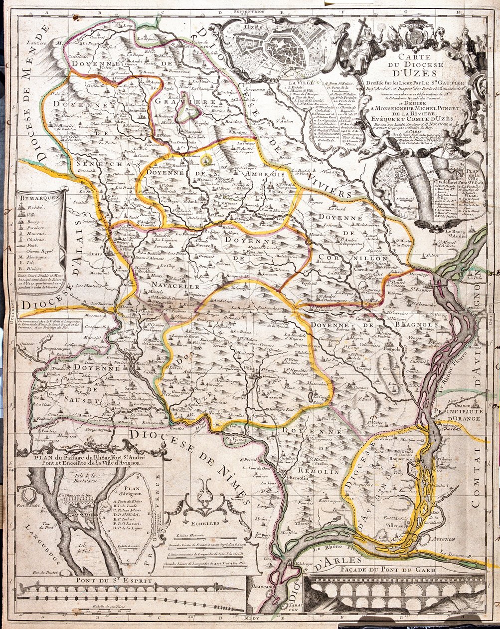 Kart over bispedømmet Uzes (Frankrike) (Gravering av Jean Baptiste Nolin