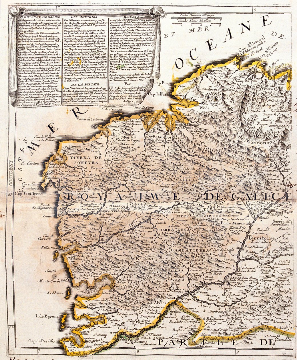 Kart over kongeriket Galicia (Spania) (Gravering av Jean Baptiste Nolin