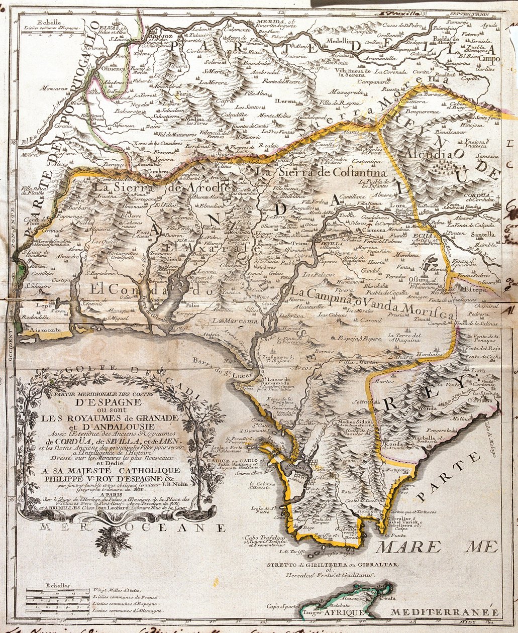 Kart over kongedømmene Granada og Andalusia (Spania) (Gravering av Jean Baptiste Nolin