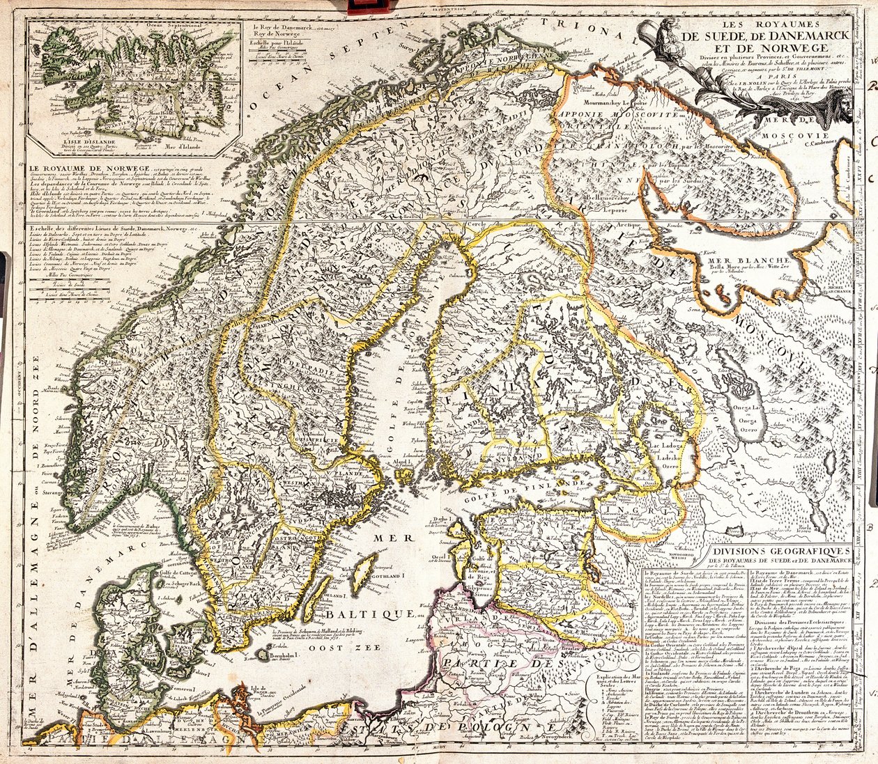 Kart over kongedømmene Norge, Sverige og Danmark (Gravering av Jean Baptiste Nolin